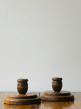 Load image into Gallery viewer, mid-century wooden candle stick holders
